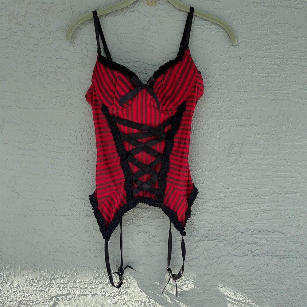 Morbid Threads Corset Bustier Womens Red Black Striped Y2K Gothic